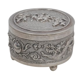 Antique Chinese Sterling Silver Export Trinket Box