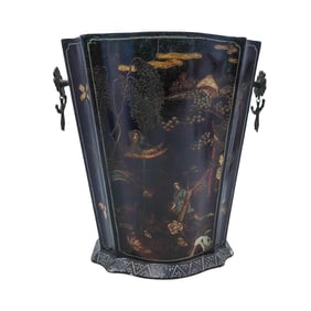 Chinese Hand-Painted Lacquered Wood Bin