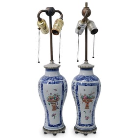 Pair of Antique Chinese export Famille Rose Porcelain lamps