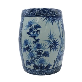 Chinese Blue & White Bamboo Reticulated Porcelain Garden Seat