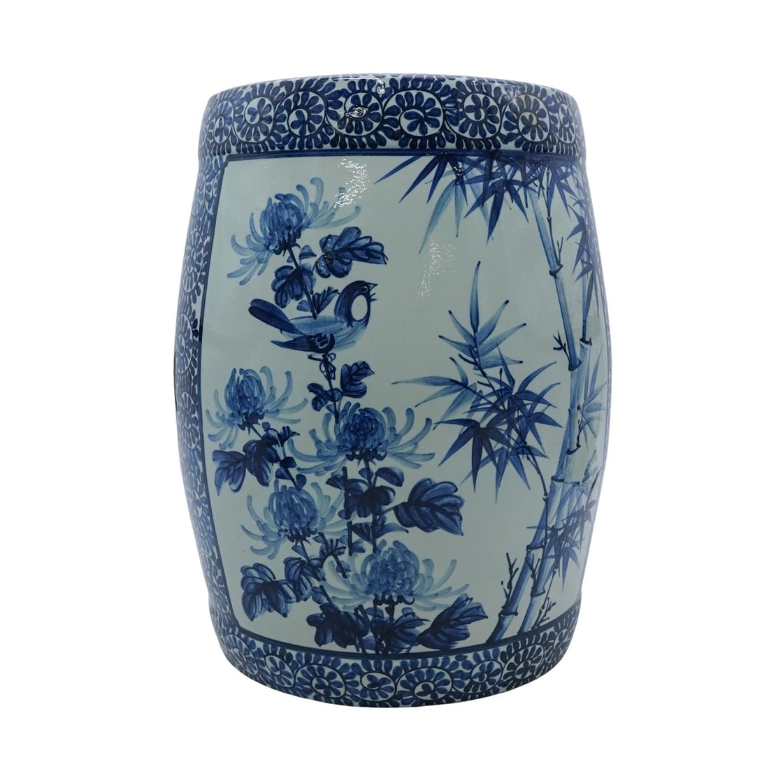 Chinese Blue & White Bamboo Reticulated Porcelain Garden Seat (1 of 8)