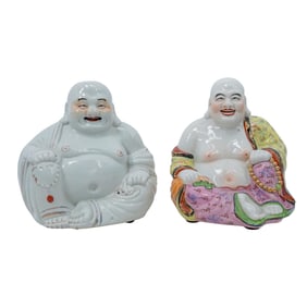 Pair of Vintage Chinese Porcelain Laughing Buddhas