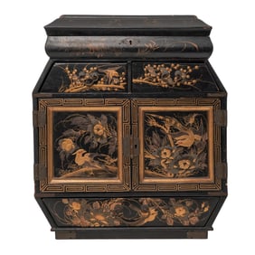 Japanese Meiji Black & Gold Lacquered Jewelry Box Cabinet