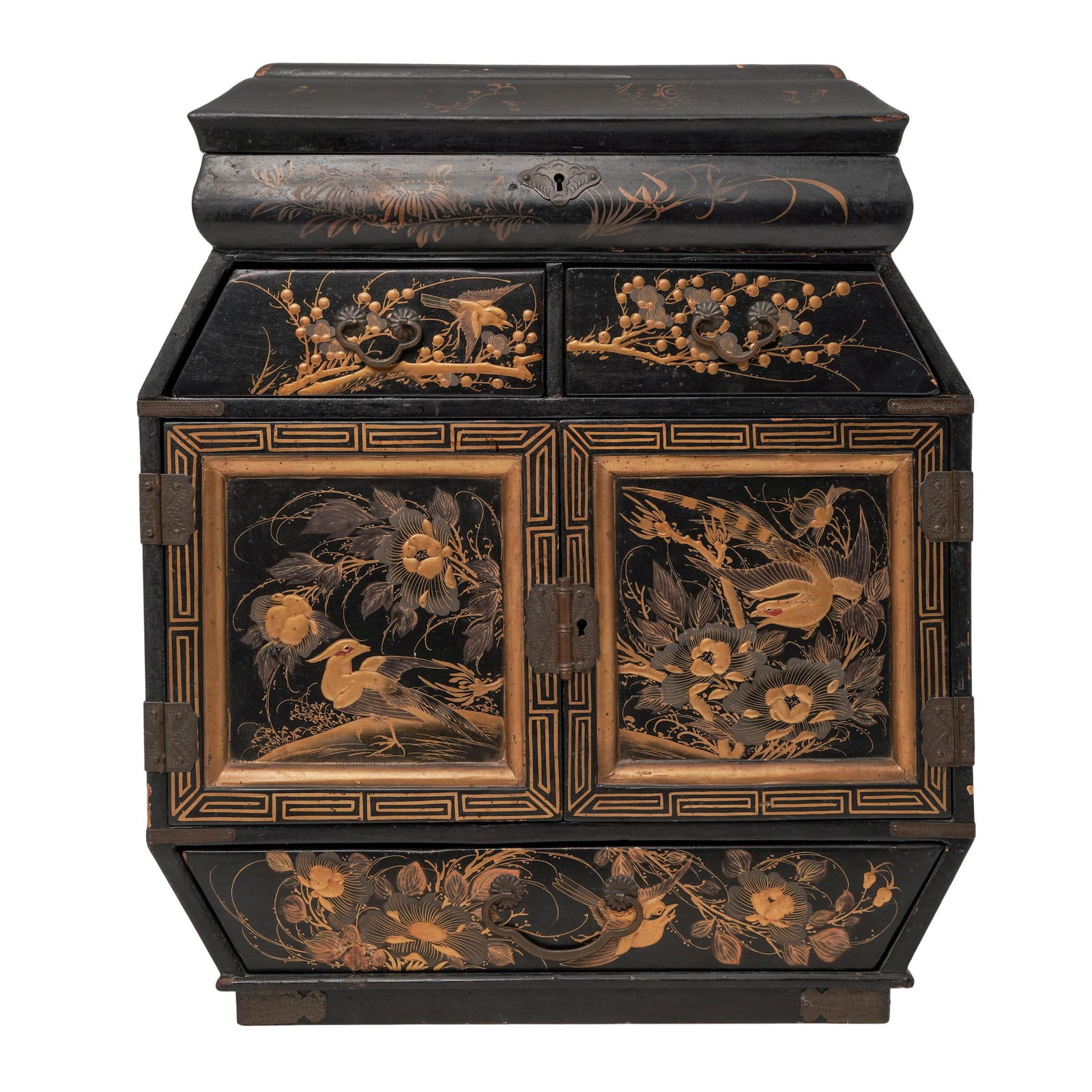 Japanese Meiji Black & Gold Lacquered Jewelry Box Cabinet (1 of 15)