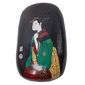 Japanese Signed Hand Painted Lacquered Pillow