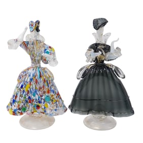 (2 Pc) Murano "Comedia del Arte" Glass Figures