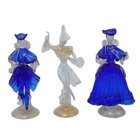 (3pc) Murano "Goldoni" Glass With Aventurine Dancer Figurines