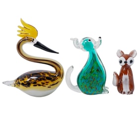 (3pc) Vintage Hand Blown Glass Grouping