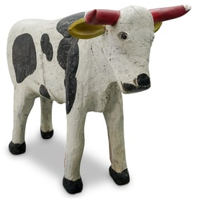 Holstein Folk Art Wooden Carousel Cow