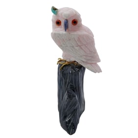 Semi Precious Stone and Carved Rose Quartz Owl