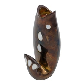 MCM Enameled Bronze and MOP Inlaid Fish Vase, Marked