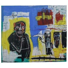 Signed Manner of Basquiat Acrylic on Canvas Abstract Painting