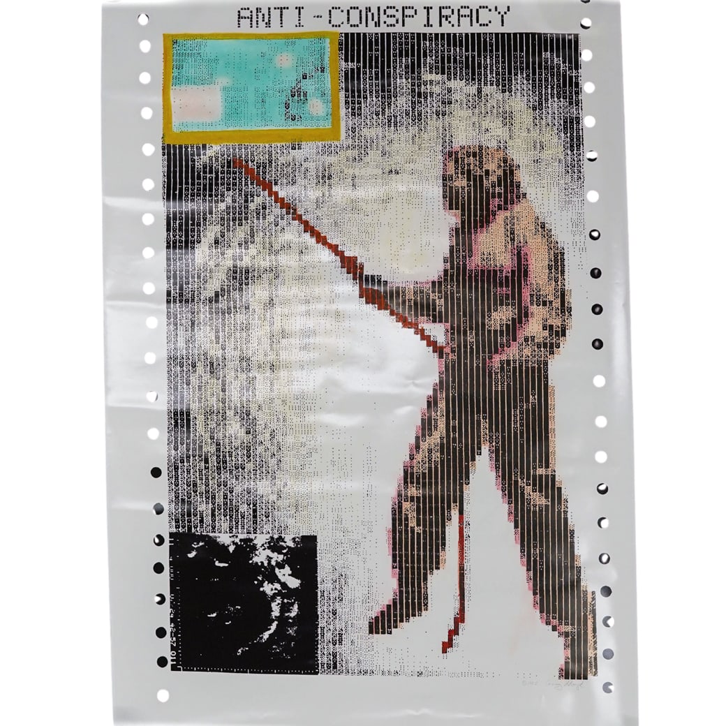 Ginny Lloyd (American, b. 1945) "Anti-Conspiracy" Painted Photographic Print: Ginny Lloyd (American, b. 1945) "Anti-Conspiracy" Painted Photographic Print 1985, USA Ginny Lloyd (American, born 1945) "Anti-Conspiracy" photographic print with applied acrylic paint accents. Signed