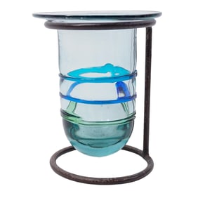 Hand Blown Art Glass Lantern w/ Iron Stand