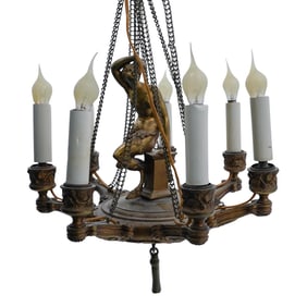 Antique French Bronze Ormolu Satyress 7-Light Chandelier