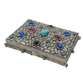 Vintage Silver Plated Jeweled Trinket Box