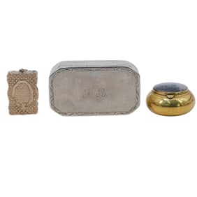 (3pc) Lot of Antique Sterling Silver and Moss Agate Boxes