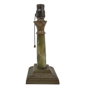 Neoclassical Style Column Bronze and Green Onyx Lamp