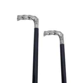 (2 Pc) Vintage Silver Plated and Lacquered Wood Canes