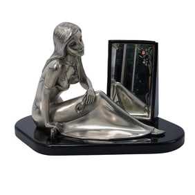 Art-Deco Style Brumal Sterling Overlaid Sculptural Vanity Mirror