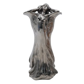 Signed Art Nouveau Silver Plated Figural Vase