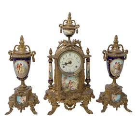 (3 Pc) Franz Hermle Lancini Italian Mantel Clock & Garniture Set