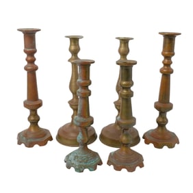 (6pc) Antique Turned & Cast Brass Candlestick Holders
