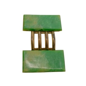 "LW Paris" Green Bakelite Gold Tone Belt Buckle