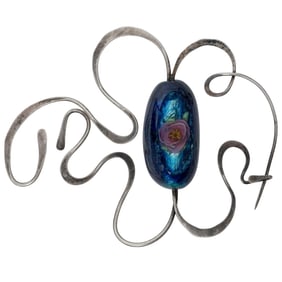 Abstract Sterling Silver & Floral Resin Brooch