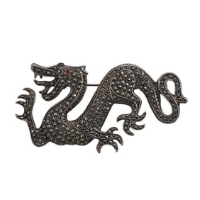 Sterling Silver and Marcasite Chinese Dragon Brooch