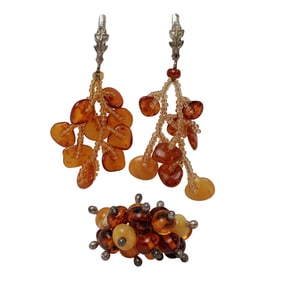 (3 pcs) Sterling Silver and Baltic Amber Jewelry