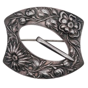 Sterling Silver Repoussé Floral Buckle Brooch