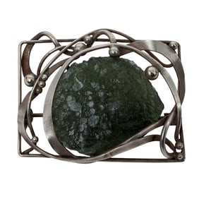 Sterling Silver & Moldavite Brooch