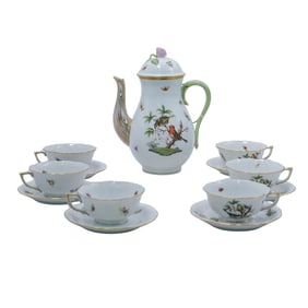 (13pc) Herend "Rothschild Bird" Porcelain Teapot & Cups