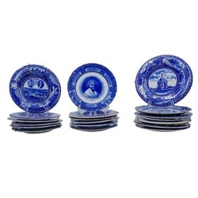 (19 pcs) Assorted English Blue and White Souvenir Cabinet Plates