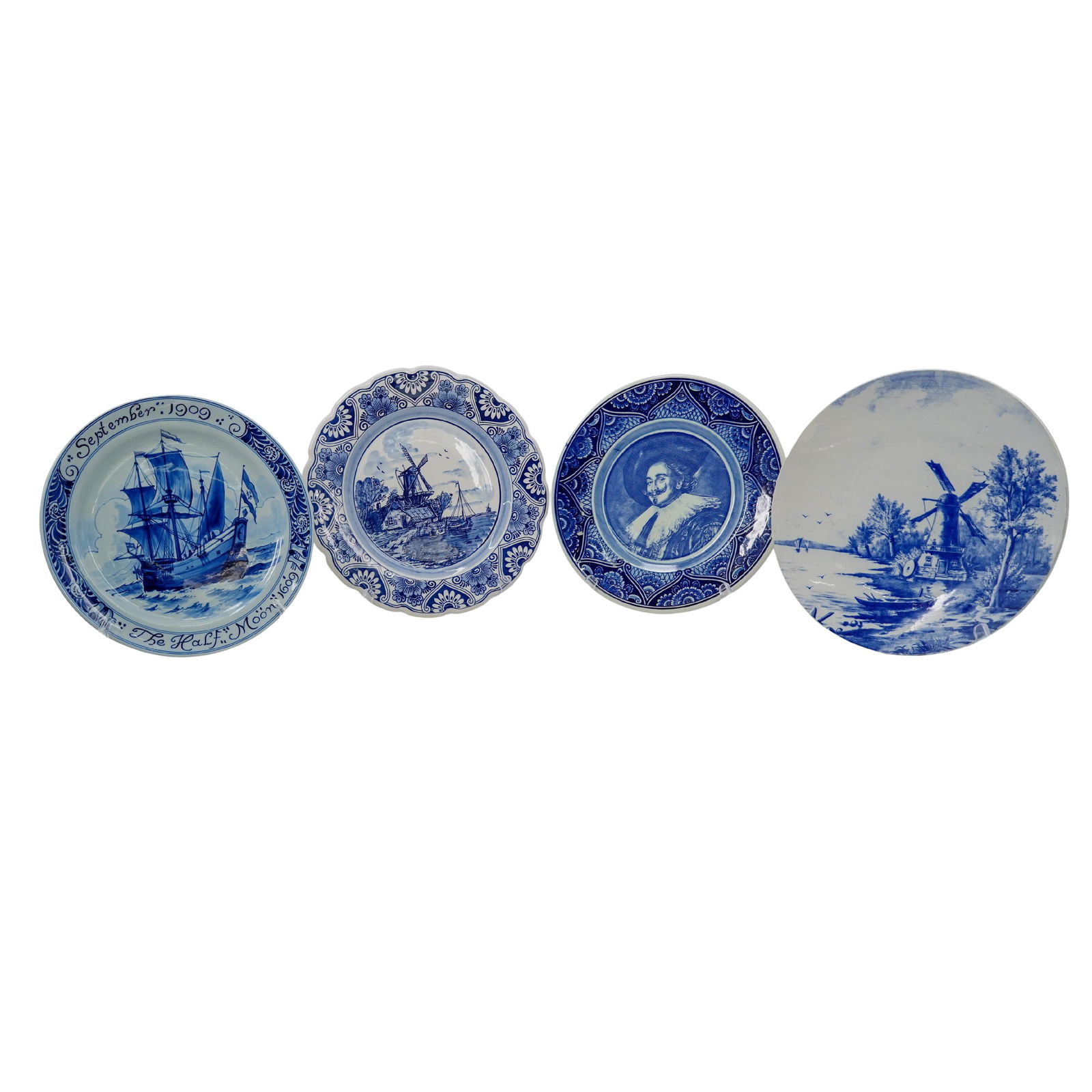 (4 pcs) Delftware Blue & White Porcelain Plates (1 of 10)