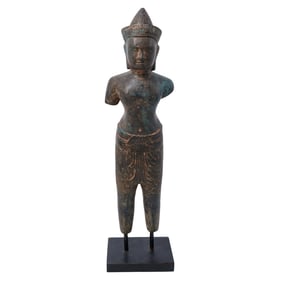 Vintage Bronze Khmer Cambodian King Statue