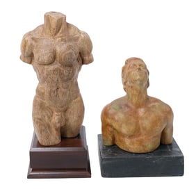 (2 Pc) Male Form Ceramic and Metal Sculptures