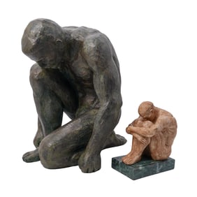 (2 Pc) Composite Nude Male Sculptures