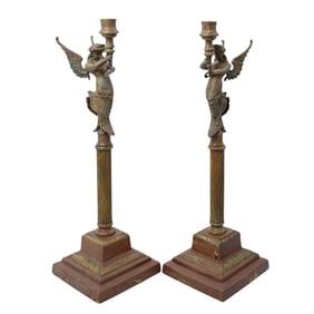 Pair of Bronze Melusine Candle Holders