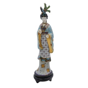 Vintage Chinese Cloisonné Enamel And Porcelain Figure