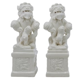 Vintage Pair of Chinese Blanc de Chine Porcelain Foo Dogs