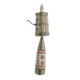 Tibetan Buddhist Silver-Plated & Bone Prayer Wheel