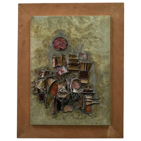 Rivka Eliav (Israeli, 1930-2011) Mixed Metal Abstract Art on Board