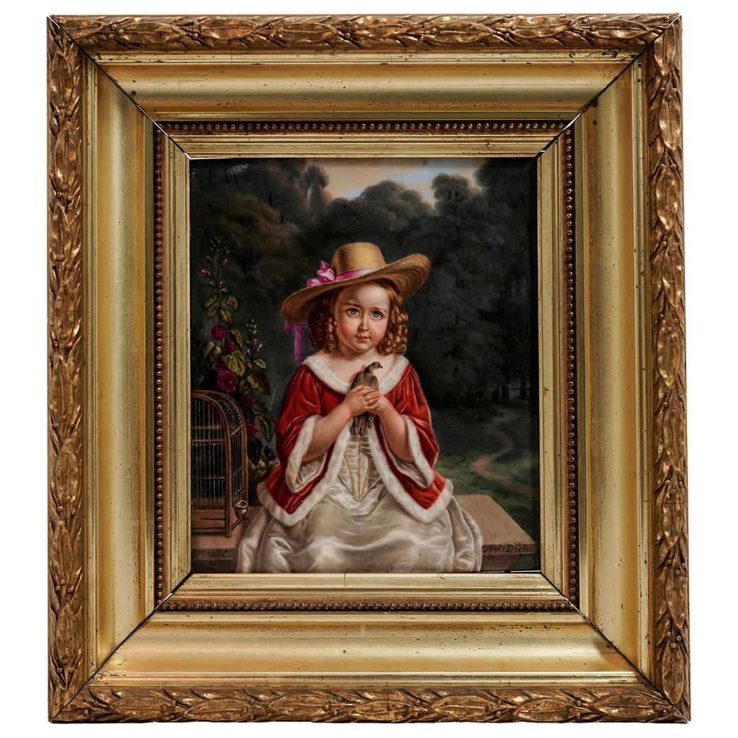 Antique Villol (1843) Hand Painted Enamel Porcelain Plaque (1 of 4)