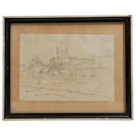 Vintage Signed Architectural Drawing On Paper