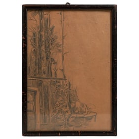 Vintage Interior Garden Drawing On Paper