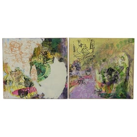 (2pc) Signed Mixed Media on Canvas Panel Paintings