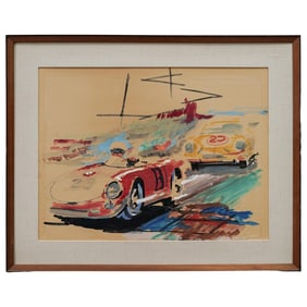 Vintage Mixed media on Paper Porsche Memorabilia signed & dated 61