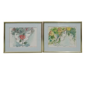 (2pc) Signed Watercolor on Paper Paintings